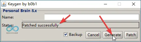 After Patched successful appears, click Generate to create license file info7A.bin