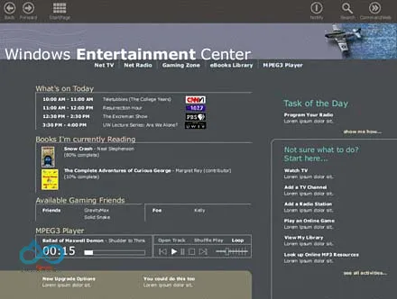Windows 娱乐中心概念图，由 NTDEV 归功于 Ben Slivka